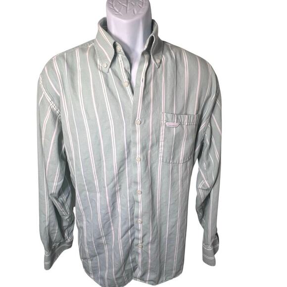 Alex Cannon Rowayton CT Green Pastel Striped Long Sleeve Button Front Shirt Lg - Picture 1 of 7